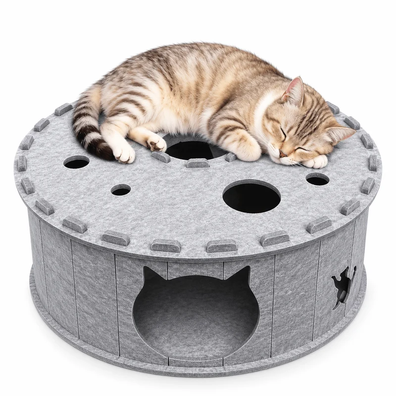 Felt Cat Tunnel & Hideaway – 2-in-1 Interactive Playhouse & Cozy Bed