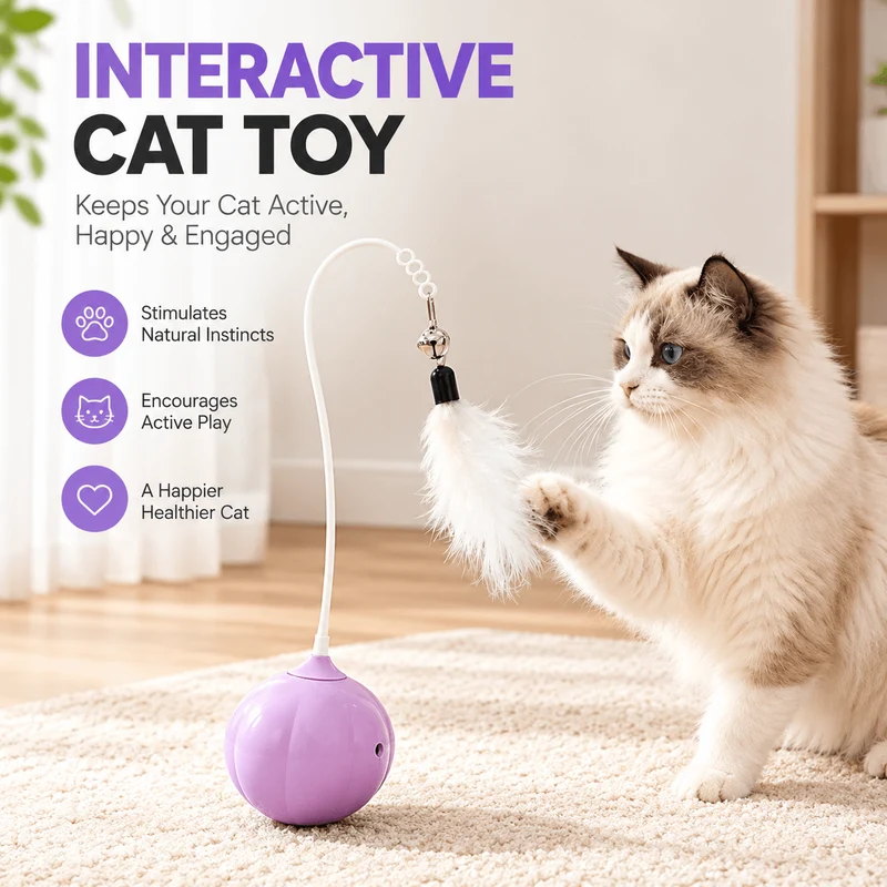Interactive Feather & Laser Cat Toy – Wobble Teaser with Bell