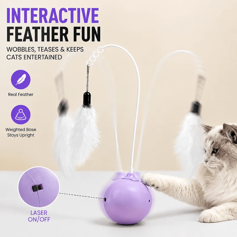 Interactive Feather & Laser Cat Toy – Wobble Teaser with Bell