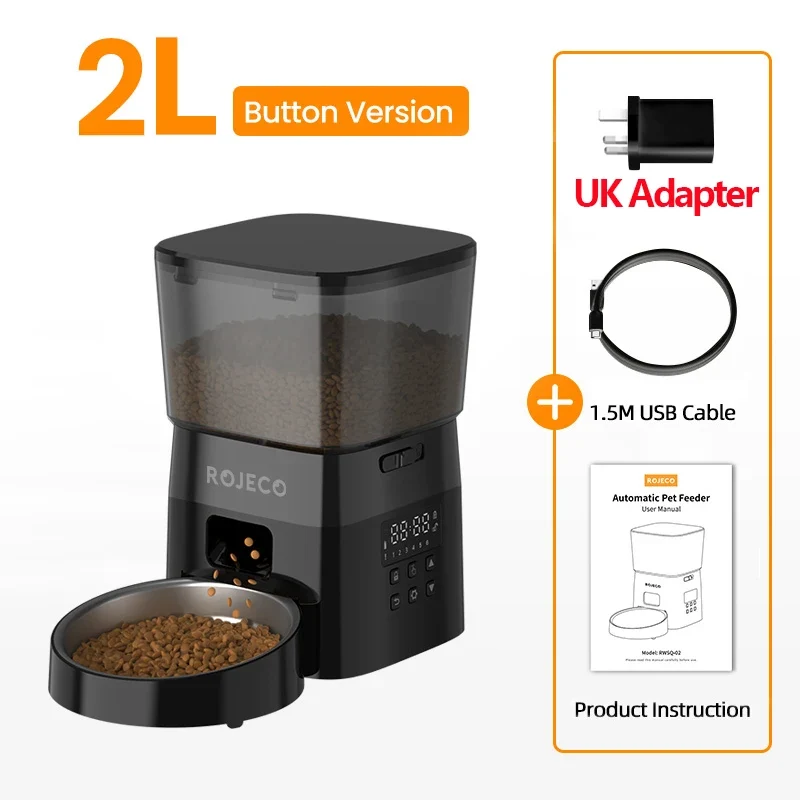 ROJECO Automatic Cat Feeder Pet Smart Cat Food Kibble Dispenser Button Version Smart Control Auto Feeder For Cat Dog Accessories