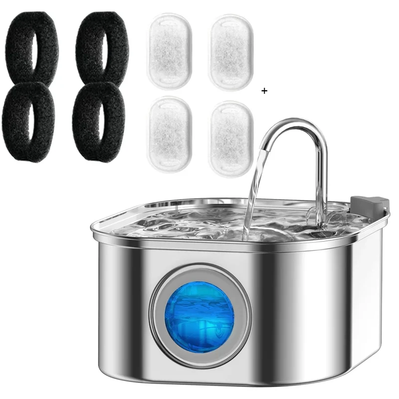 3.2L Cat Automatic Water Dispenser Pet Smart Induction Drinking Feeder USB With Filter Stainless Steel Dog Pet Function Bowl