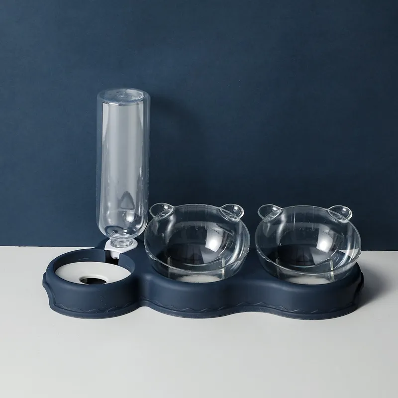 Pet Cat Bowl Automatic Feeder 3-in-1 Cat Dog Food Bowl with Water Fountain Double Bowl Drinking Raised Stand Dish Dog Bowls