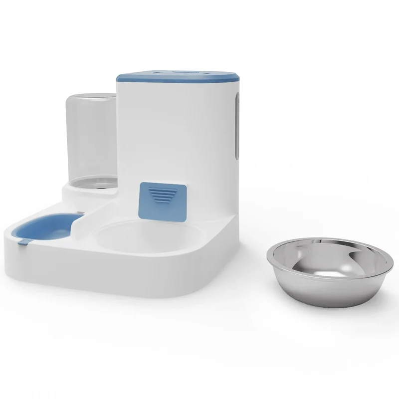 2.2L Large Capacity Pet Bowl Automatic Feeder,Cat Food Water Dispenser Stainless Steel Ceramic Bowl,Puppy Double Basin Supplies
