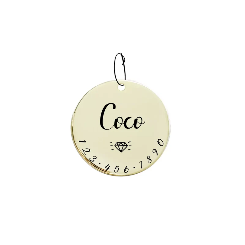 001 Cat Dog ID Tag for Pets Collar Custom Name and Funny Symbol with Phone Number Engraving Front Side