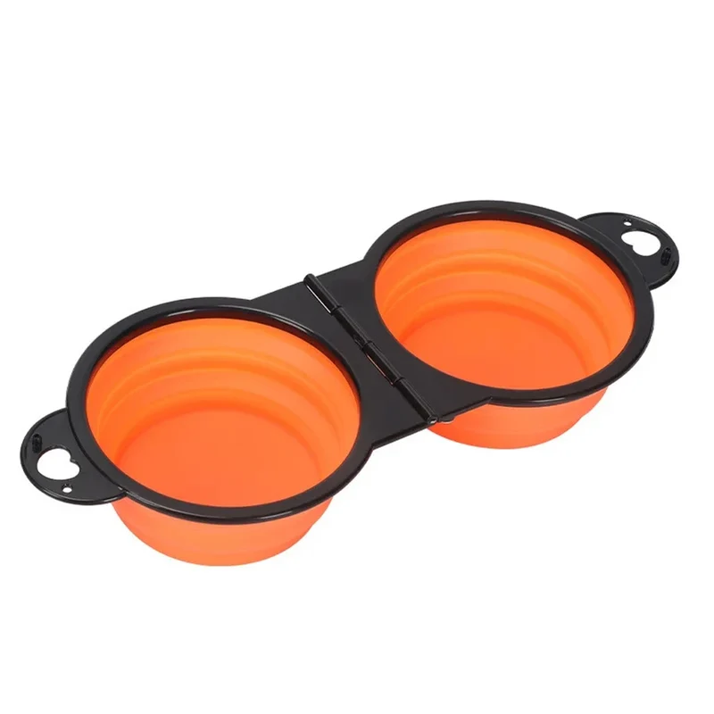 Foldable Portable Dog Double Bowl 2 In 1 pet feeder drinking dog bowls for dog outdoor travel cat dog feeding bowl Slow Food