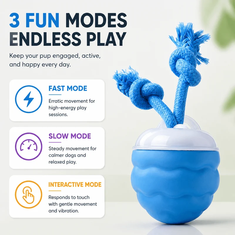 Smart Interactive Dog Ball Toy, Automatic Rolling Rope Toy