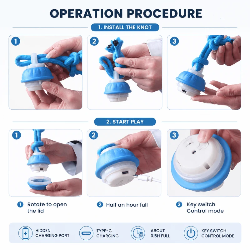 Smart Interactive Dog Ball Toy, Automatic Rolling Rope Toy