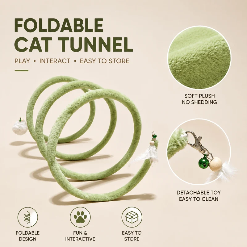 Foldable Spring Cat Tunnel with Interactive Feather Toys