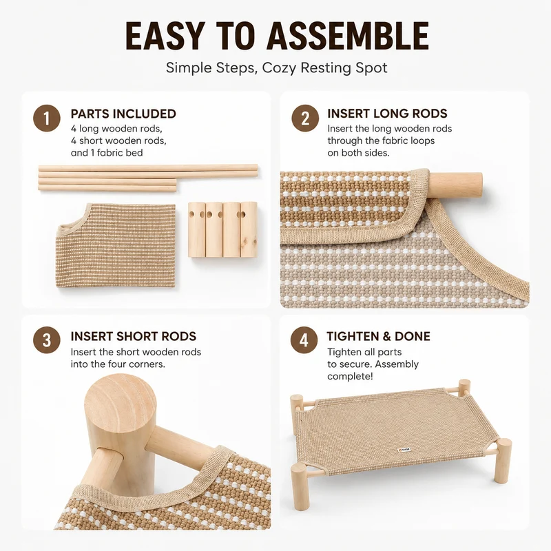 Elevated Cat Scratching Bed – Solid Wood Frame with Sisal-Style Woven Fabric