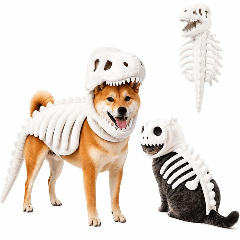 Dinosaur Skeleton Costume for Dogs & Cats | Soft Plush Halloween Pet Costume
