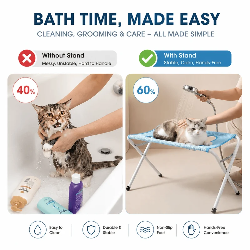 Foldable Pet Grooming Hammock Stand for Cats & Dogs