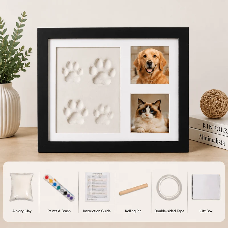 Pet Paw Print Frame Kit – Personalized Pet Memorial Keepsake with Photo Display