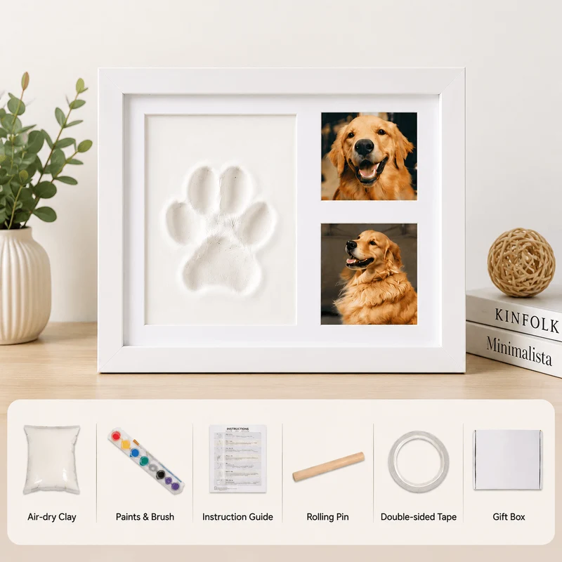 Pet Paw Print Frame Kit – Personalized Pet Memorial Keepsake with Photo Display