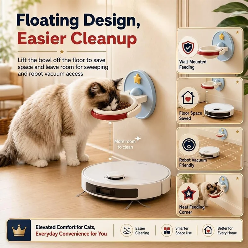 2-in-1 Wall Mounted & Elevated Cat Bowl