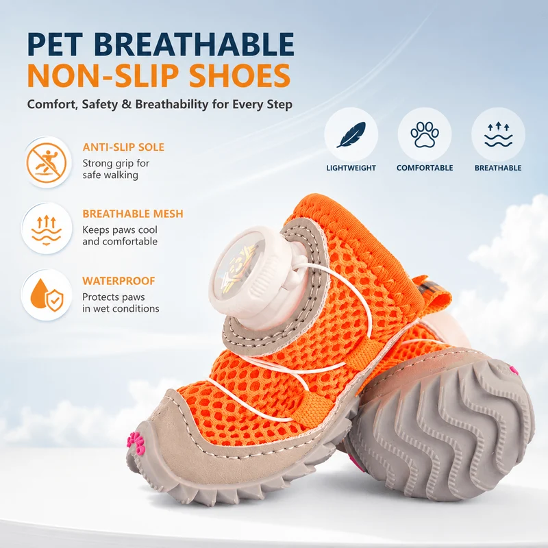 Breathable Anti-Slip Waterproof Dog Boots (4-Pack)