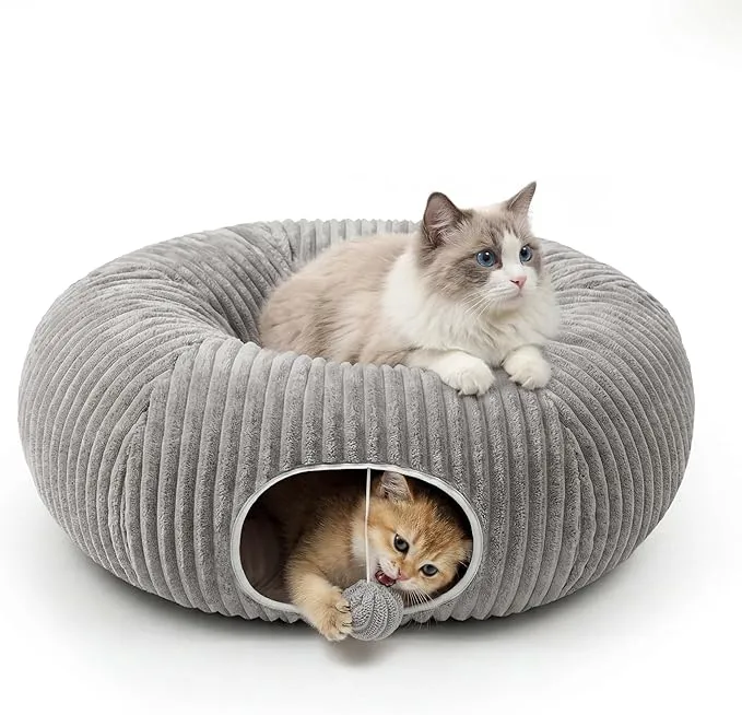 2-in-1 Cat Tunnel Bed – Foldable Cat Cave & Interactive Play Tunnel for Indoor Cats