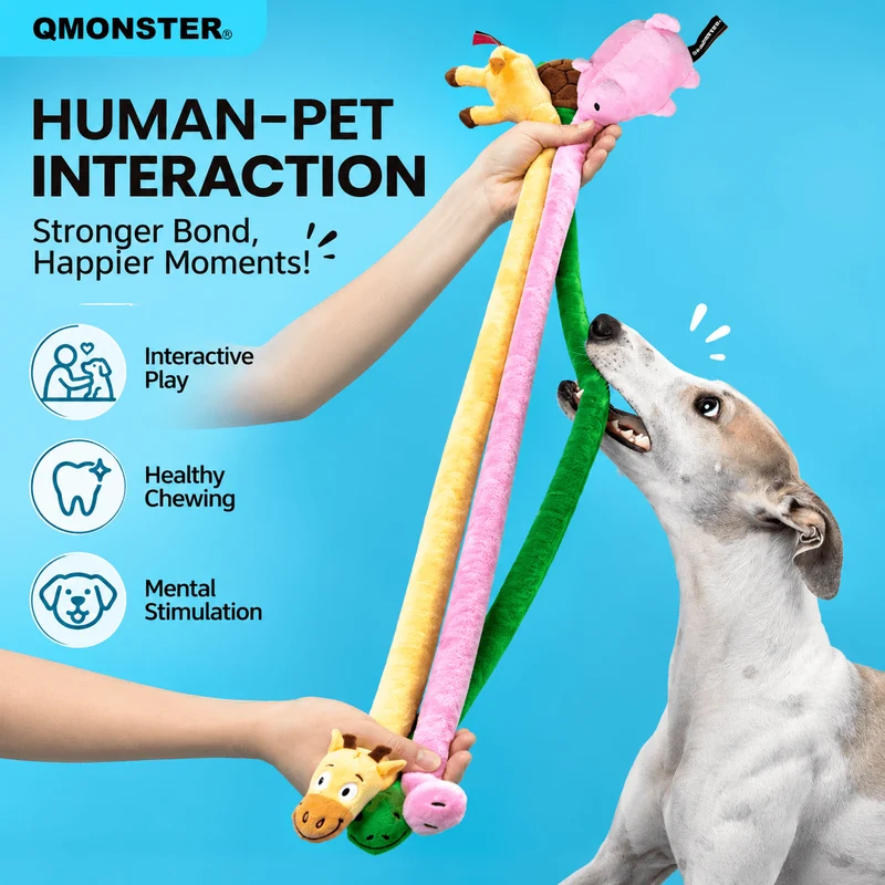 Long Plush Squeaky Dog Toy – Durable Interactive Tug-of-War Chew Toy