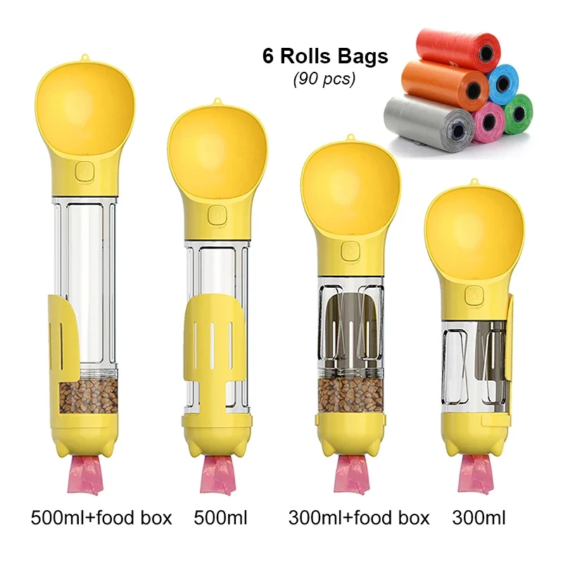 KOMMILIFE Portable Cat Dog Water Bottle Food Feeder Drinker Poop Dispenser 3 In 1 Leak-proof Multifunctional Dog Waterer Bottle
