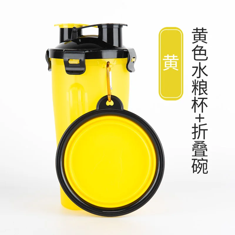 2 IN 1 Dog Travel Water Bottle Collapsible Pet Food Container Portable Dog Drinker for Cats Food Bowl Outdoor Double Used Bowls