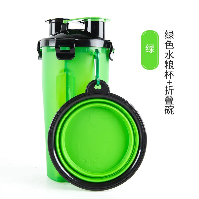 2 IN 1 Dog Travel Water Bottle Collapsible Pet Food Container Portable Dog Drinker for Cats Food Bowl Outdoor Double Used Bowls