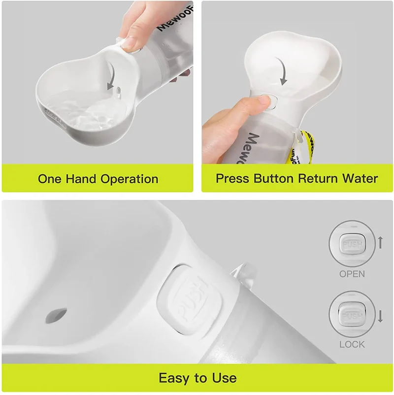 Mewoofun Pet Dog Water Bottle Feeder Bowl 2 in 1 Leak Proof Portable Food Bottle Pets Outdoor Travel Drinking Include Poop Bag