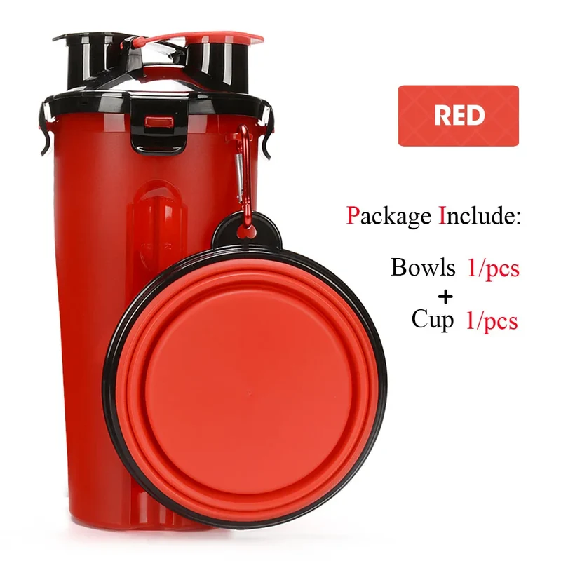 Pet Dog 2 in 1 Bottle Pet Feeder Dog Water Bottle Collapsible Folding Bowl Travel Outdoor Food Water Storage For Cat Dog Bowl