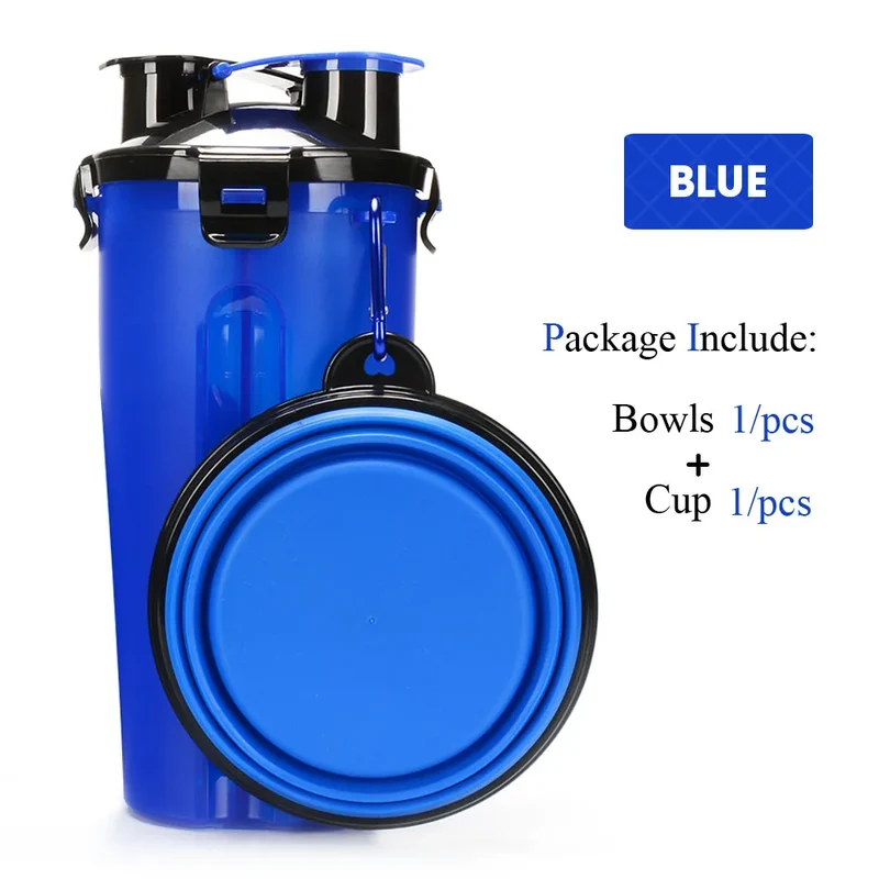 Pet Dog 2 in 1 Bottle Pet Feeder Dog Water Bottle Collapsible Folding Bowl Travel Outdoor Food Water Storage For Cat Dog Bowl