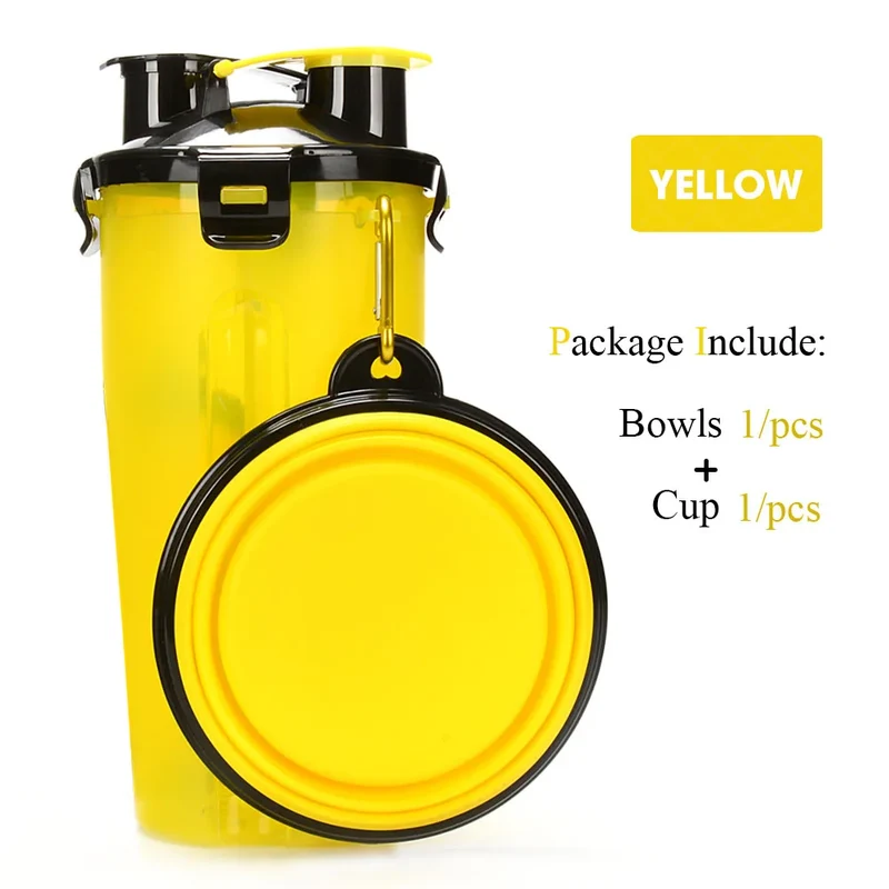 Pet Dog 2 in 1 Bottle Pet Feeder Dog Water Bottle Collapsible Folding Bowl Travel Outdoor Food Water Storage For Cat Dog Bowl