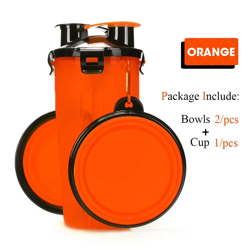 Pet Dog 2 in 1 Bottle Pet Feeder Dog Water Bottle Collapsible Folding Bowl Travel Outdoor Food Water Storage For Cat Dog Bowl