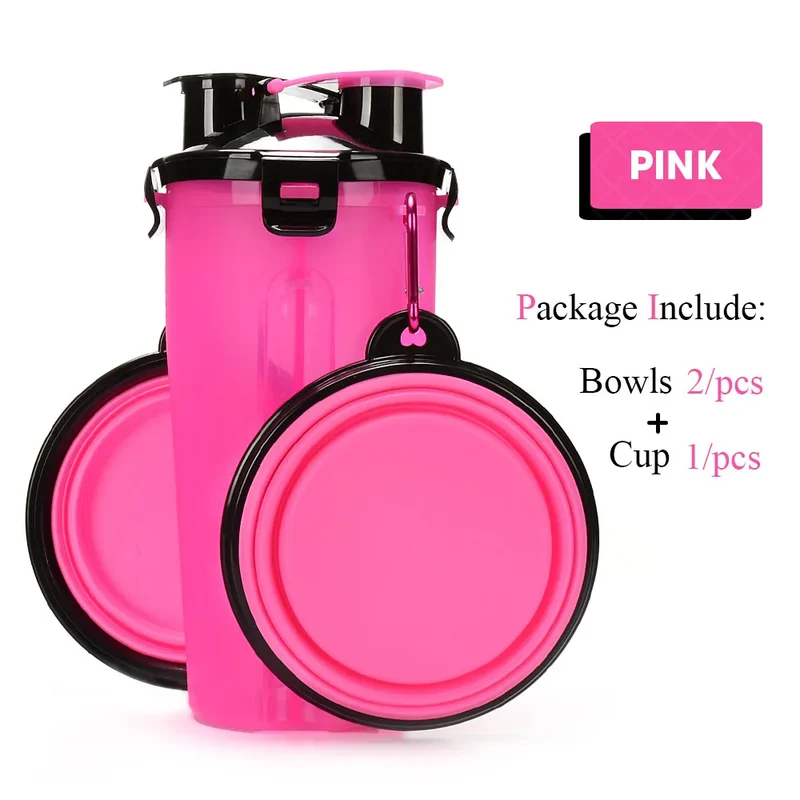 Pet Dog 2 in 1 Bottle Pet Feeder Dog Water Bottle Collapsible Folding Bowl Travel Outdoor Food Water Storage For Cat Dog Bowl