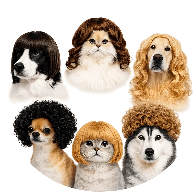 6-Piece Funny Pet Wig Set for Dogs & Cats