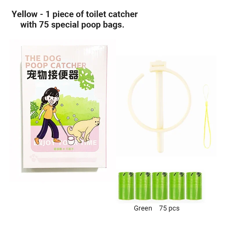 Pet Dog Poop Catcher with Bag Metal Foldable Long Handle Portable Lightweight No Touch Dog Pooper Collector Cleaner Tool Outdoor
