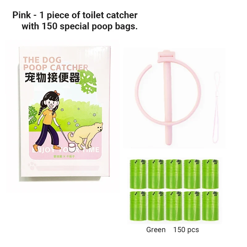 Pet Dog Poop Catcher with Bag Metal Foldable Long Handle Portable Lightweight No Touch Dog Pooper Collector Cleaner Tool Outdoor