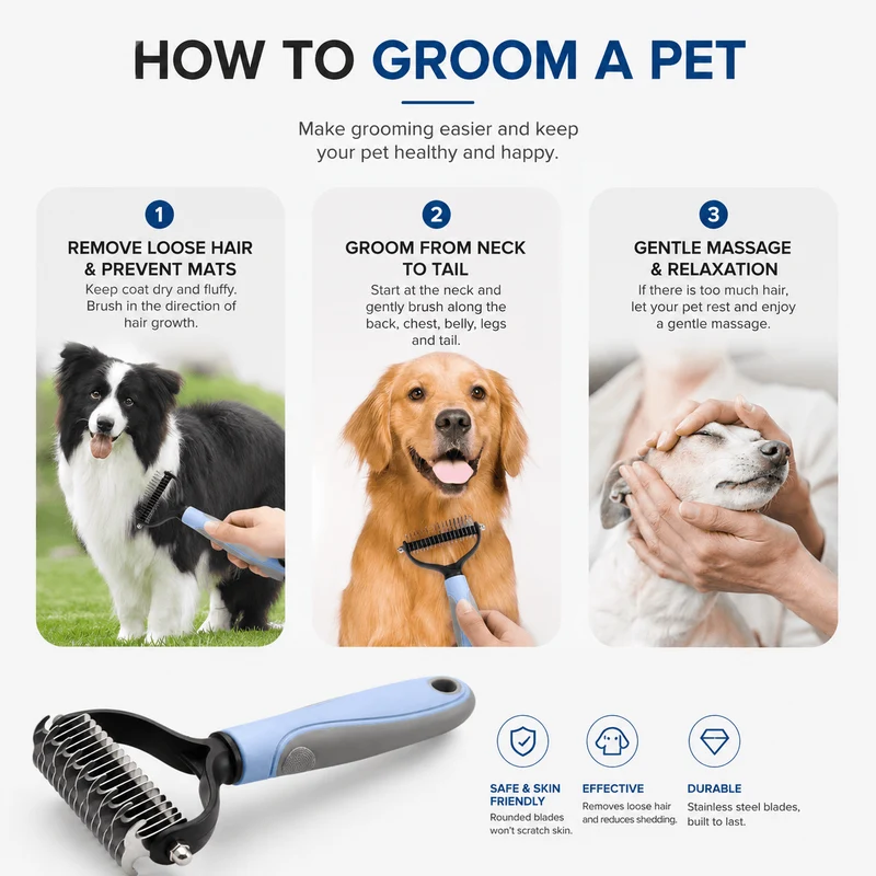 2-Pack Dog Grooming Comb Set – Large & Small Shedding & Detangling Tools