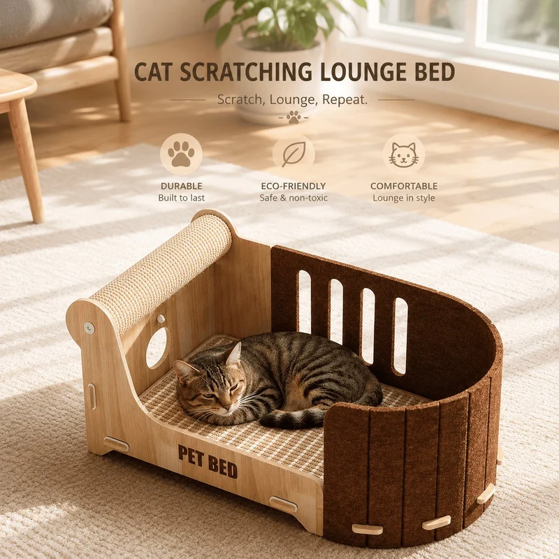 CAT SCRATCHING LOUNGE BED