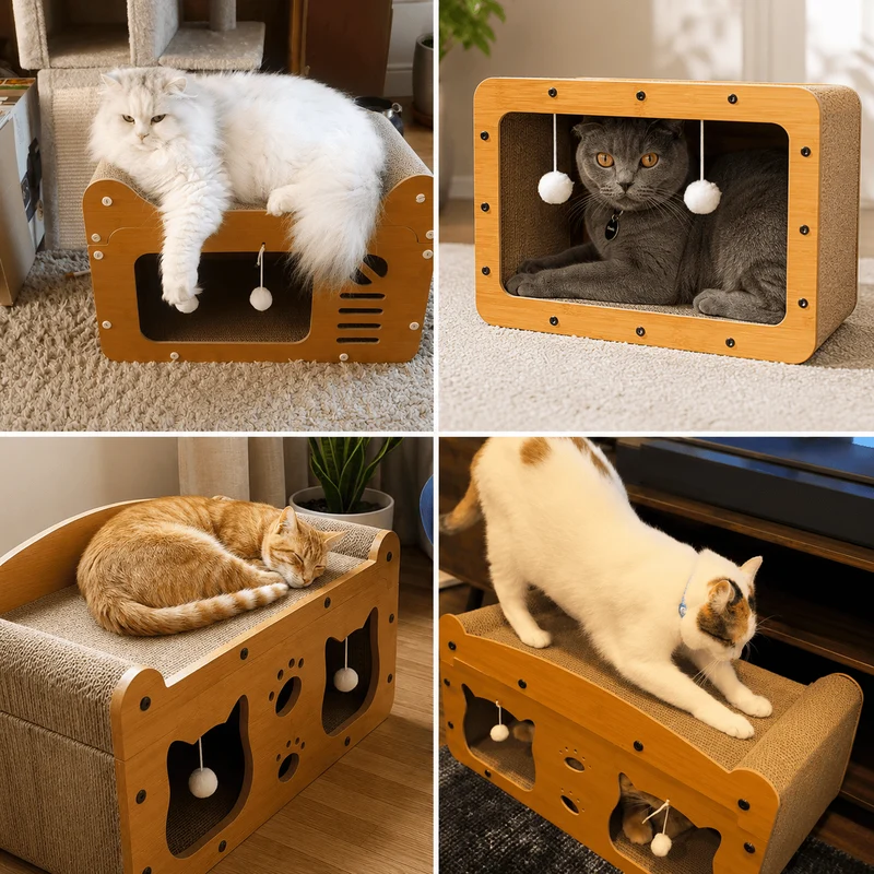 Wooden Cat Scratcher Bed for Indoor Cats
