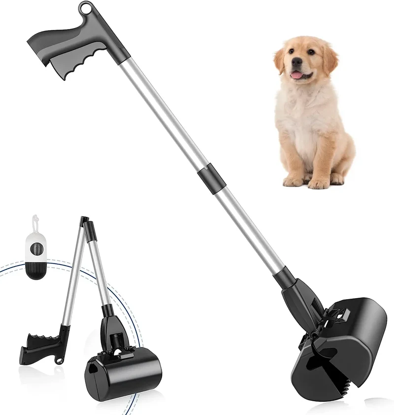 2023 New Pet Cleaning Tools Yard Dog Poop Pick Up Collector Metal 80cm Long Handle Portable Foldable Pet Poop Scooper For Dogs