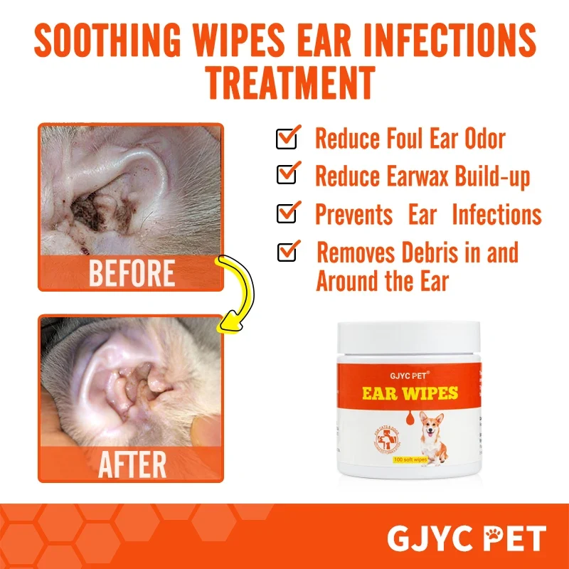 Pet Ear Wet Wipes Dog Ear Odor Remover Anti Ticks Mites Relieve Itching Non Toxic Against Infection Cat Ear Cleaning Paper100pcs