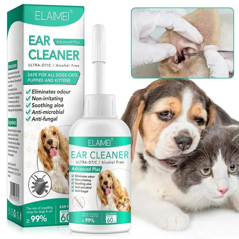 Cat Ear Cleaner Pet Ear Wash 60ml Gentle Pet Ear Rinse Cat Ear Wash Clean and Remove Dirt for Dogs Cats Soften Clear Earwax