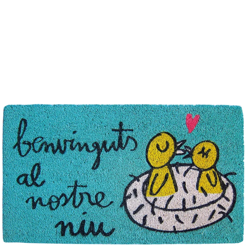 Doormat "benvinguts al nostre niu" blue