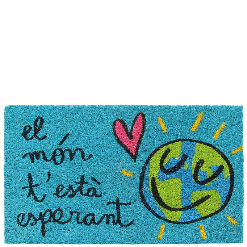 Doormat "el món t'està esperant" blue
