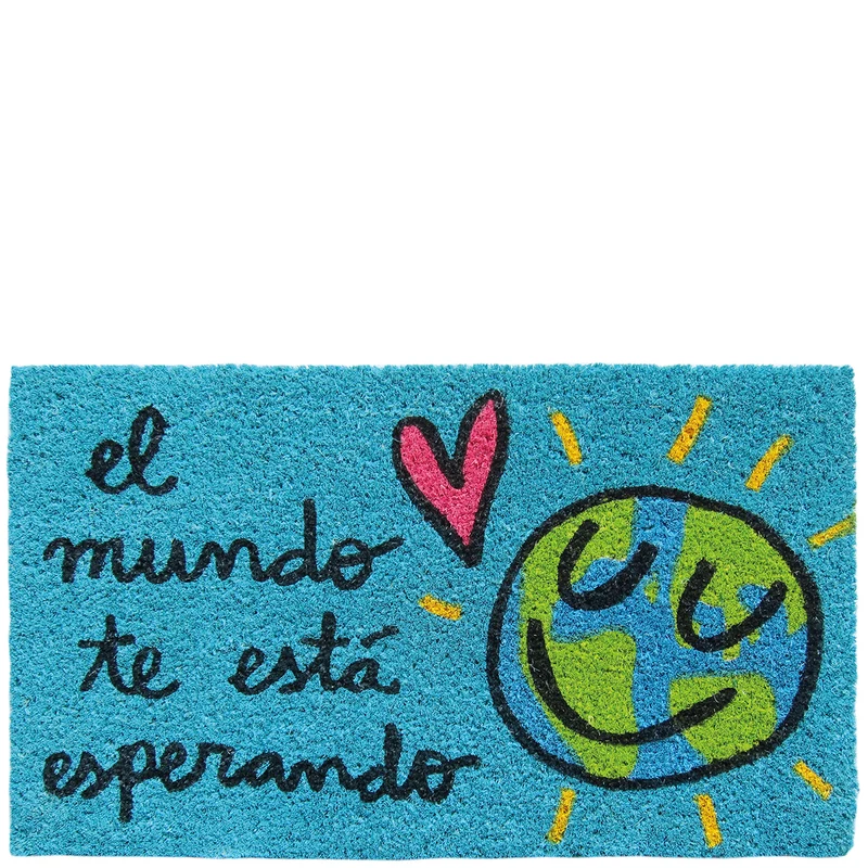 Doormat "el mundo te está esperando" blue