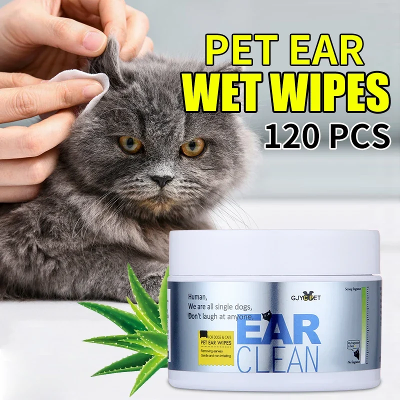 Pet Ear Wet Wipes Dog Ear Odor Remover Anti Ticks Mites Relieve Itching Non Toxic Against Infection Cat Ear Cleaning Paper 120Pc