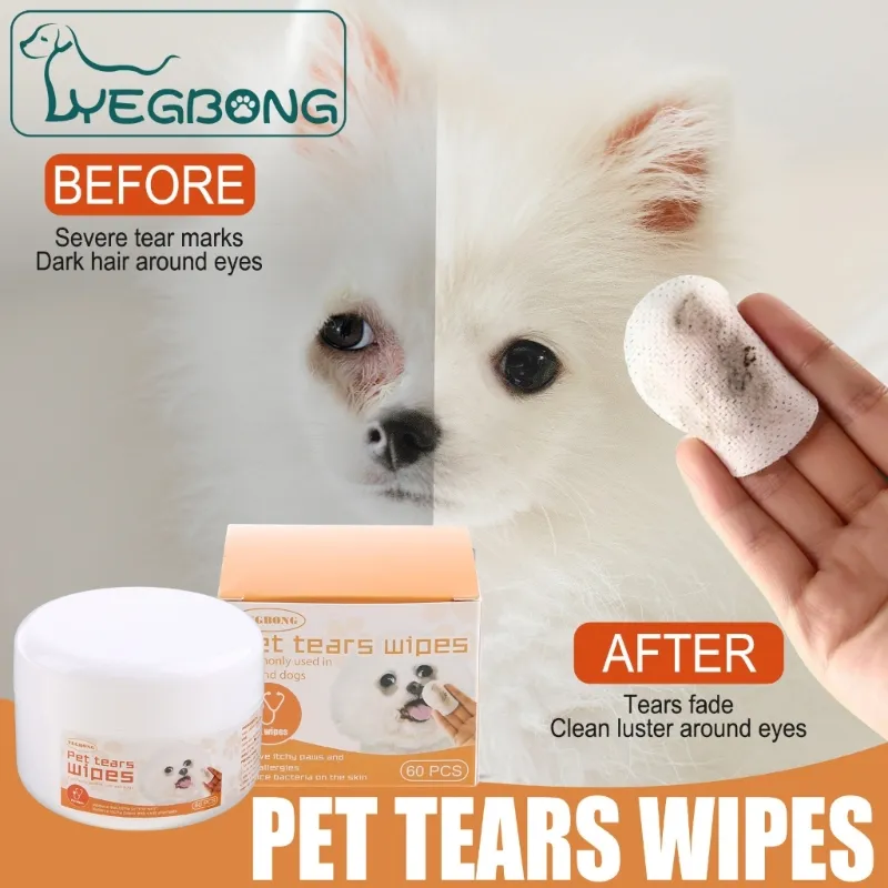 60pcs Dog Eye Wipes for Cat Eye Cleaner Pet Wet Wipe Stain Remover Wipes Dog Eye Cleaning Wipes Non-Woven Fabric Pads