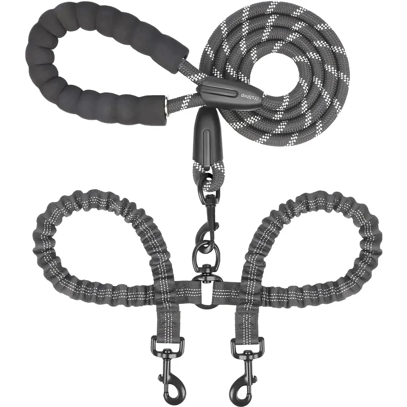 Dual Dog Leash – No-Tangle 360° Swivel Bungee Leash for Two Dogs