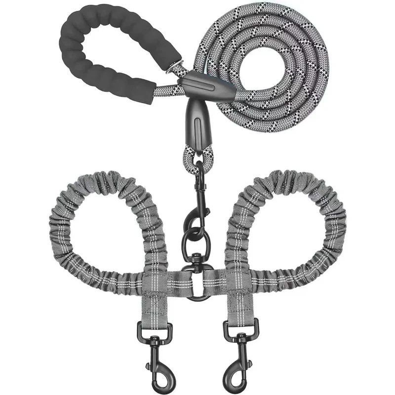 Dual Dog Leash – No-Tangle 360° Swivel Bungee Leash for Two Dogs