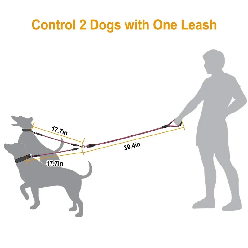Dual Dog Leash – No-Tangle Reflective Leash with Padded Handle