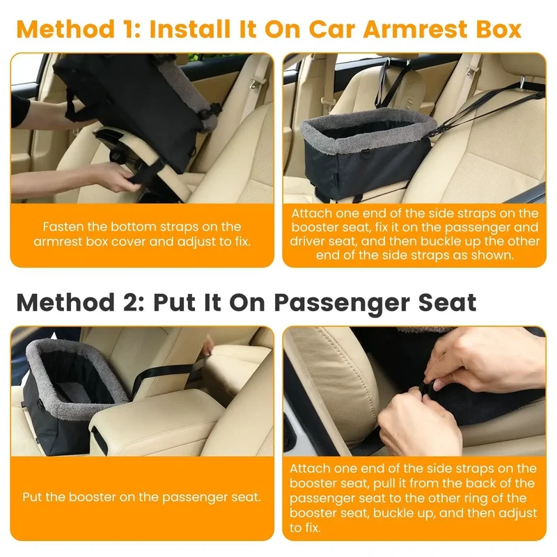 Small Pet Car Seat – Cozy Console Booster for Dogs & Cats