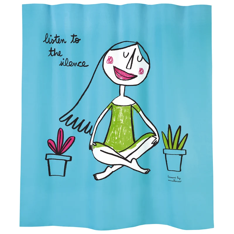 Bath curtain "listen to the silence" blue polyester