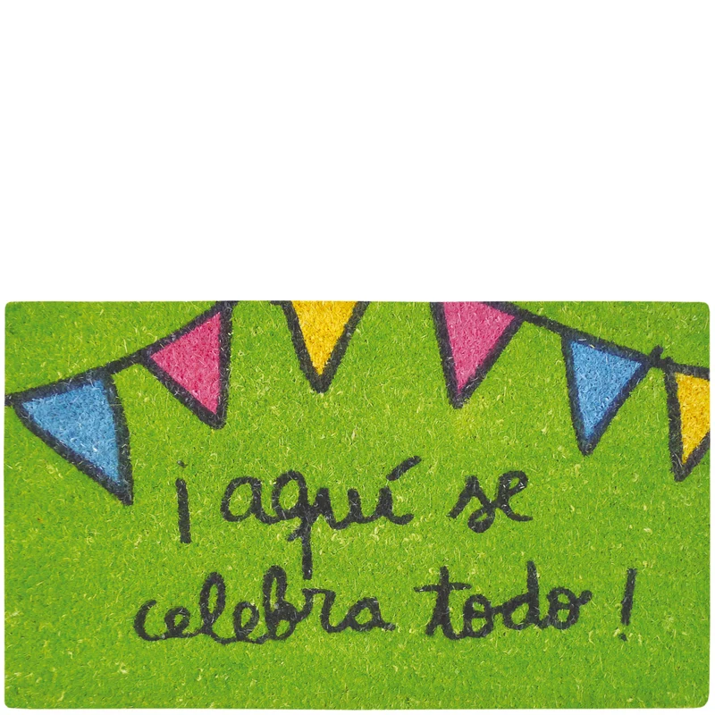Doormat "¡ aquí se celebra todo !" green